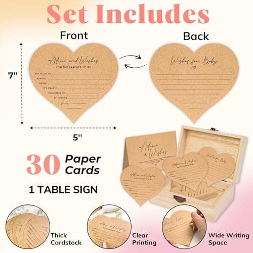 WOODAMORE Baby Shower Advice Cards For Parents To Be - Advice For New Parents Baby Shower Decorations Girl, Wishes For Baby Cards For Baby Shower Games Boy, Advice And Wishes Box Baby Shower Ideas - Thumbnail 2