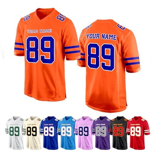 Orange Blue Custom Football Jersey for Women Men Team Clothing Name Number Jerseys Personalized Shirt Youth Kids Customized Football Uniform Fans Birthday Gift