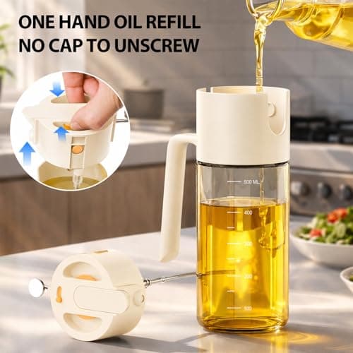 Costop Oil Sprayer for Cooking, 2025 Large Advanced Olive Oil Dispenser Bottle,500ml/17oz Glass Olive Oil Sprayer,2 in 1 Even Spray with Portion Control for Kitchen, Air Fryer, Salad, BBQ - White - Thumbnail 6