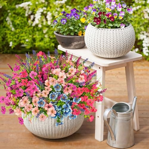 ICX Artificial Flowers for Outdoors Decoration, 12Pcs Fake Plants Violets with Lavender, Hanging Spring Summer Decor UV Resisant Silk Flower for Planter Porch Patio Balcony Yard - Thumbnail 4