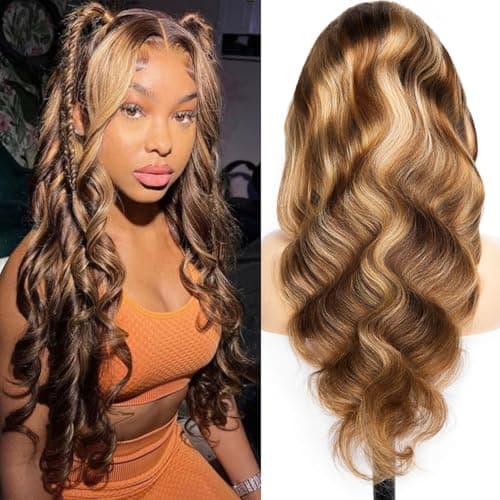 Yeuoin #4/27 Ombre Highlight Lace Front Wigs Human Hair Pre Cut 5X5 Glueless Honey Blonde Body Wave Wigs for Women Pre Plucked with Baby Hair Lace Closure wig 200% Density （34inch） - Image 1