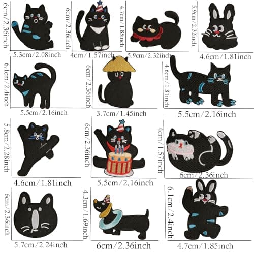 13Pcs Embroidered Iron On Patches for Clothes, Cute Cat Embroidery Patches Sew 0n/Iron On Applique Decorative for Clothes, Dress, Hat, Jeans,Jacket, DIY Accessories - Thumbnail 3