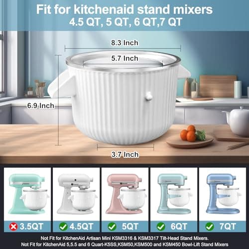 Ice Cream Maker & Shaved Ice Attachment for Kitchen aid Mixer, Kitchenaid Accessories Set Includes Shaved Ice Machine with 8 Ice Molds and Ice Cream Gelato Maker for 4.5 Qt & Larger Stand Mixers - Thumbnail 5