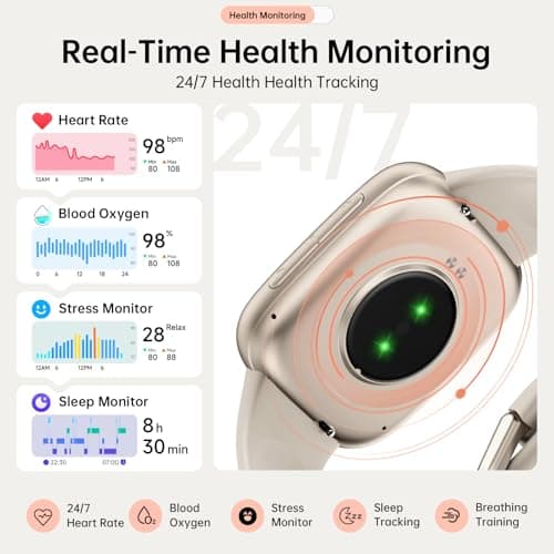 Smart Watches for Women Men, 1.85" HD AMOLED Smart Watch for Android iPhone, 3ATM Waterproof, Bluetooth Calls/Messages, SpO2/Heart Rate Monitor, Sleep Tracker, 120+ Sports Modes Fitness Watch, 2 Bands - Thumbnail 4
