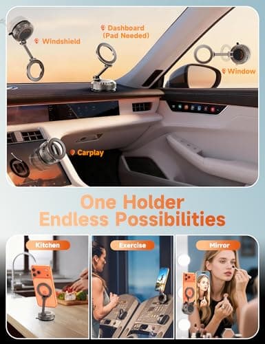 visnfa Pure Zinc Alloy Vacuum Magnetic Phone Holders for Your Car [105+LBS Suction & 3800gf Magnetic] 360° Adjustable Magsafe Car Phone Holder Mount for iPhone 17 16 15 14 13 12 Series & Android - Thumbnail 2