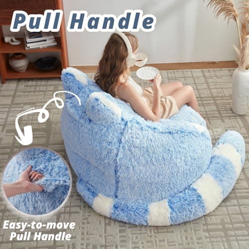 EBENCHICO Giant Bean Bag Chair for Adults Teens, Raccoon Shaped Faux Fur Bean Bag Sofa with Filler, Plush Beanbag Couch with Tail Pillow for Gaming, Reading, Bedroom, Dorm - Thumbnail 3