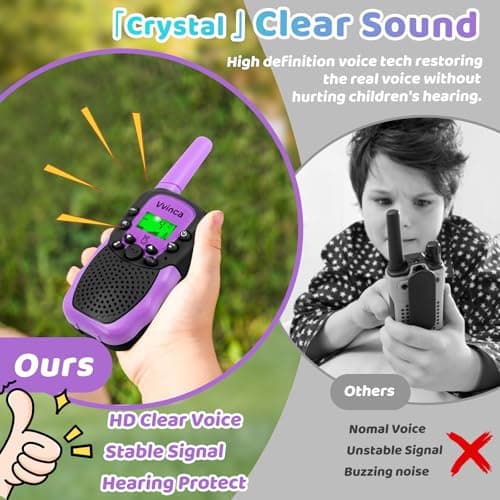 Vvinca Walkie Talkies for Kids, Rechargeable Walkie Talkie 2 Pack Toy Gift for 3-12 Year Old Girl Boy with 22 Channel 2 Way Radio Flashlight 3 Mile Long Range for Adventure Game Camping Outdoor - Thumbnail 6
