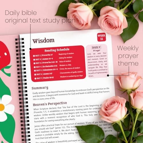 Bible Study Guide in a Year for Women, 52-week Guided Bible Prayer Journal Daily Devotional Notebook with Bookmark for Adult, Journaling Bibles Study Supplies Accessories Christian Gifts (A4) - Thumbnail 5