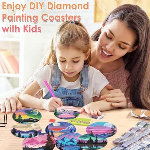 ijbnhd Sunsets Diamond Painting Coasters Kits, 8 Pieces Sunsets Diamond Art Coasters with Holder, DIY Art kit for Beginners 4X4inch (Cork Wooden Pad) - Thumbnail 5