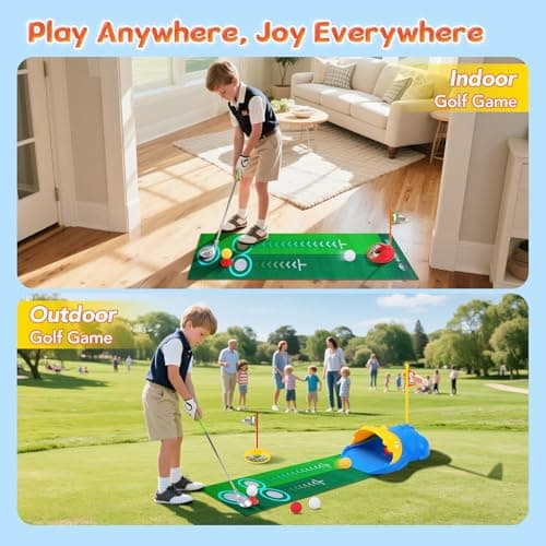 PINKPEACH Toddler Golf Set, 3-8 Kids Set with Automatic Ball Return, Mat, Glow Balls, Balls, 3 Clubs & Tees, Indoor & Outdoor Sports Game Toys for 3 4 5 6 7 8 Years Old Boys Girls - Thumbnail 4