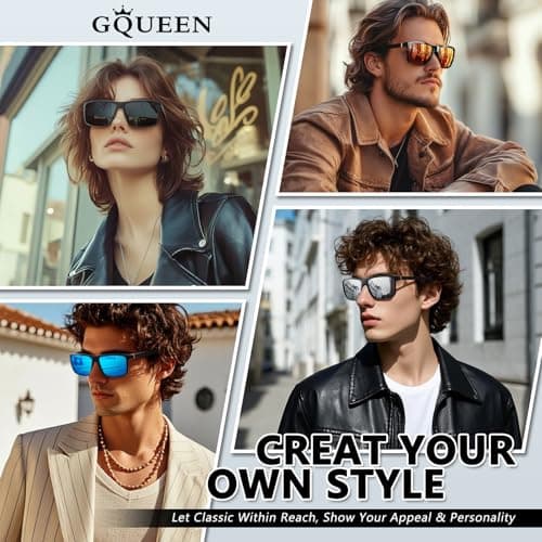 GQUEEN Retro Polarized Sunglasses Men Womens Sports UV400 Protection Rectangular Square Frame - Thumbnail 2