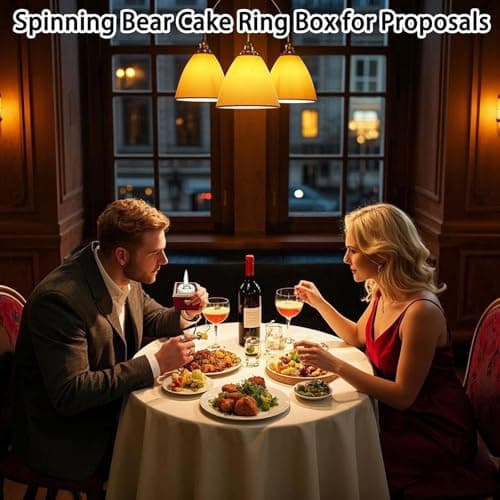 Bear Cake Rotating Ring Jewelry Box with S925 Necklace & 999 Silver Pendant, Blue Zirconia Ring Box for Proposal Engagement Wedding Birthday Gift, Surprise Flip Ring Bearer Box (Red Box+Necklace) - Thumbnail 3