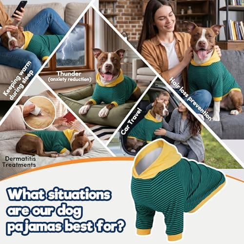 LovinPet Large Dog Pajamas, Cotton Green Stripe Dog Shirt, Pet Pajamas for Dogs, Onesies for Dogs, Stop Shedding for Dogs, Pitbull Shirt, Pet PJ's, XL - Thumbnail 4