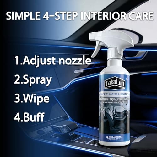 TAKALORT Car Interior Cleaner & Protectant, 32 Fl Oz Spray – Cleans & Helps Protect Dashboard, Leather, Vinyl & Plastic, Adjustable Spray Nozzle, Includes Towel & Magic Eraser Sponge (Pack of 2) - Thumbnail 6