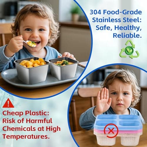 ENCYS Set of 8 Snack Containers,Reusable Snack Container,Stainless Steel lunch box ;Leak Proof Stackable Small Metal Food Containers with Silicone Lids - Thumbnail 4
