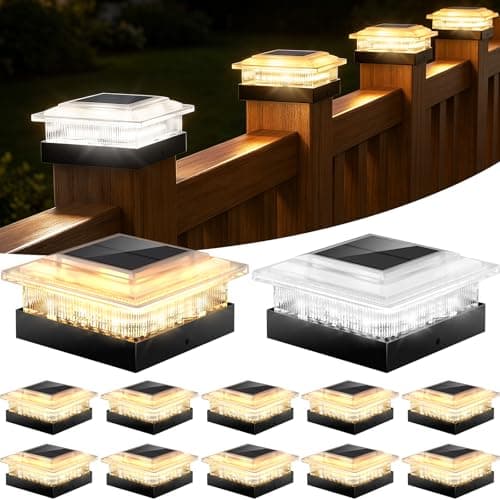 NACINIC 4x4 Solar Post Cap Lights 12 Pack, 4 Modes Outdoor Post Lights Solar Powered Dusk to Dawn Outdoor Post Light Solar Light for 4x4 3.5x3.5 Fence Post Mailbox Post - Image 1