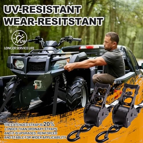 3300LB Retractable Ratchet Straps with Soft Loops(2 Pack), 2" x 10FT Heavy Duty Auto Self Retracting Tie Down Straps for Trucks, Motorcycle, Cargo, Trailer, Moving-Black - Thumbnail 3