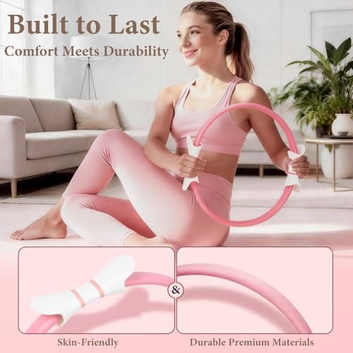 LZCDUDU Pink Pilates Ring Kit with 14 inch Magic Circle & Foam Roller, Ergonomic Home Workout Equipment Set, Full Essentials for Women Beginners - Includes Exercise Guide & Storage Bag - Thumbnail 3