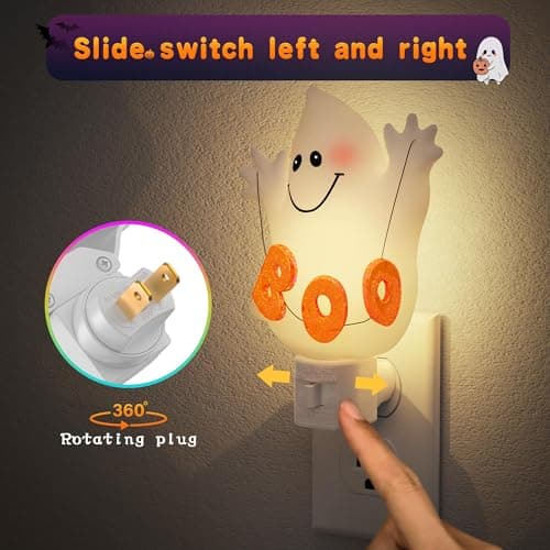 JandCase Ghost Night Light, 3000K Night Lights Plug into Wall,Cute & Funny Halloween Night Light for Kids,Plug in Ghost Nightlight with 360° Rotatable for Halloween Party Decor,1 Pack - Thumbnail 4