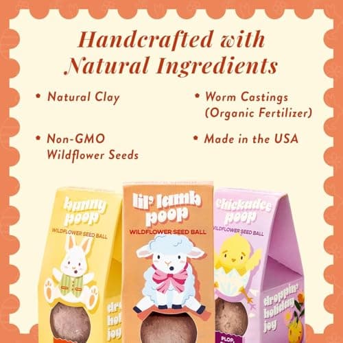 Modern Sprout Wildflower Seed Ball Poop - Eco-Friendly Gift - Non-GMO Hand-Rolled Clay Seed Bombs w/Wildflower Seeds - Plop Plant & Grow Gardening Gift Set for Kids & Adults - (Easter Plop-Pack of 3) - Thumbnail 6