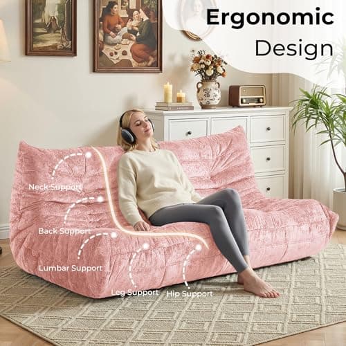HABUTWAY Bean Bag Chair, Giant Bean Bag Chairs for Adults, 3 Seater Fireside Chair, Lazy Large Floor Bean Bag Sofa for Living Room, Bedroom, Dorm, Office (Pink) - Thumbnail 4