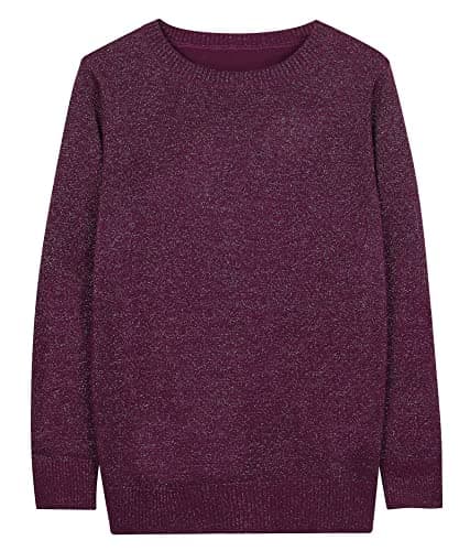 DUTUT Women's Long Sleeve Glitter Tops Crewneck Pullover Sweater Basic Casual Solid Color Tunic Tops Fall Soft Sweater Fuchsia - Thumbnail 6