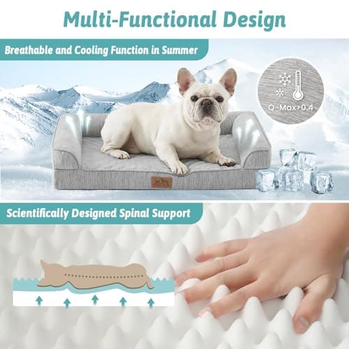 COZY KISS Cooling Dog Bed, Orthopedic Foam Dog Bed with Sides, Removable Cover & Waterproof Lining and Nonskid Bottom, Comfortable Pet Beds for Extra Large Dogs, Grey (48" L x 32" W x 7.5" Th) - Thumbnail 2