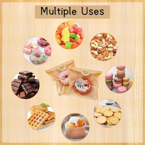 120 Pack Cookie Bags with Seal, 5.7x6.5 Inch Self Sealing Kraft Bakery Bags with Window, Heat Sealable & Grease Resistant To Go Sleeves for Donuts Scone Brownie Waffle Snacks - Thumbnail 5