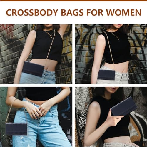U+U Crossbody Bags for Women, Small Leather Bag with Removable Chain, Card Slots & Phone Pocket - Lightweight Purse Wallet (Navy Blue) - Thumbnail 2