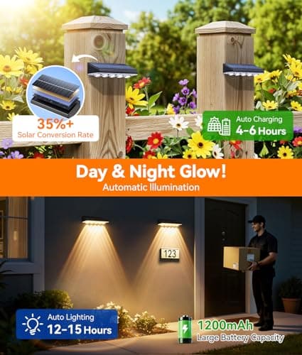 KOOPER Solar Fence Lights Outdoor Waterproof, 8 Pack Warm White & 9 Fixed Colors & Color Changing Fence Lights Solar Powered, Solar Lights Outdoor Fence for Outside Backyard Railing Patio Wall Deck - Thumbnail 6