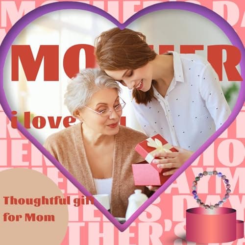 Oeyliz Mothers Day Gifts for Mom Women Mama Bracelet Best Mama Personalized Unique Presents Mother's Day Birthday Christmas Natural Stone Bracelet Purple - Thumbnail 4
