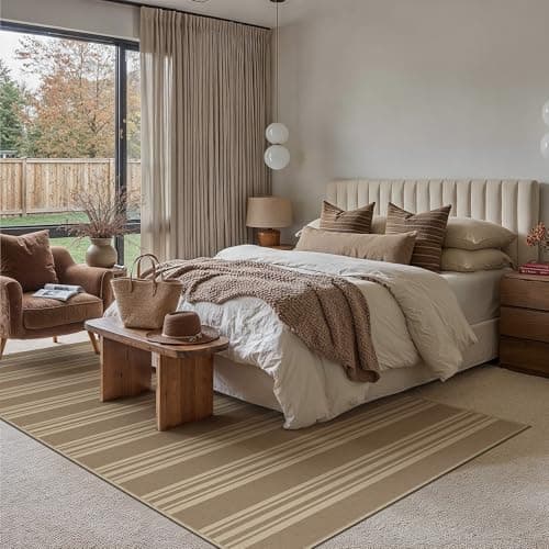 PureCozy Striped Easy Jute Rug 6x9 Khaki Living Room Carpet Washable Non Slip Bedroom Rug Farmhouse Neutral Non Shedding Indoor Outdoor Large Carpet for Dining Room Under Table Office - Thumbnail 4