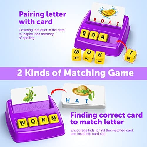 Educational Games for Kids Ages 3-8, Matching Letter Game for Kids Toys for 3-8 Year Olds Boys Girls Birthday Gifts for 3-8 Year Olds Girls Boys Preschool Kindergarten Educational Spelling Toys Purple - Thumbnail 2