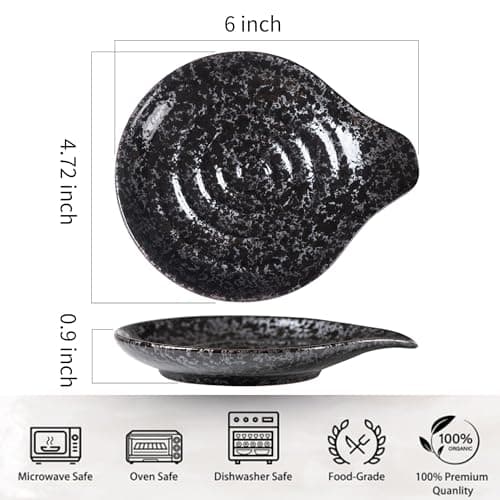 Spoon Rest, Ceramic Utensil Spoon Spatula Ladle Holder, 6 Inches Spoon Holder for Countertop, Coffee Bar Accessories Dishwasher Safe, Utensil Rest for Kitchen Counter Splash Black - Thumbnail 5