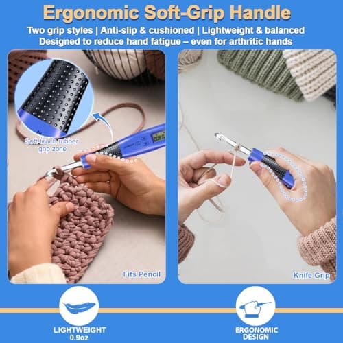 18 Size Light Up Crochet Hook Set with Digital Counter, Ergonomic Crochet Hooks for Arthritic Hands, 2.0–14.0mm Interchangeable Crochet Hooks with Case, Rechargeable and Beginner-Friendly - Thumbnail 4