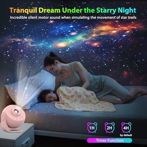 Galaxy Projector for Bedroom, HD Image Star Projector Galaxy Light Adjustable Knob, 12 Film Discs Planetarium Projector for Kids, 360° Rotating 1/2h Timer Simple 4-Button Control Pink - Thumbnail 6