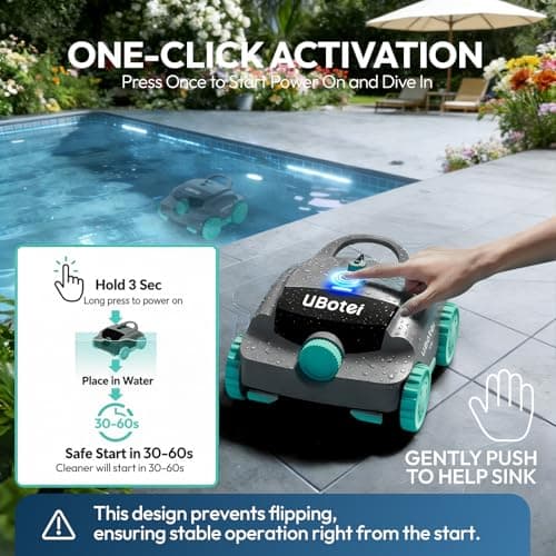 Pool Vacuum,UBoter E10 Cordless Robotic Pool Cleaner, Dual-Layer Filtration,Powerful Obstacle Crossing, Enhanced Edge & Corner Cleaning,120-Min for Above-Ground & Flat-Bottom Pools to 860 Sq.Ft - Thumbnail 5