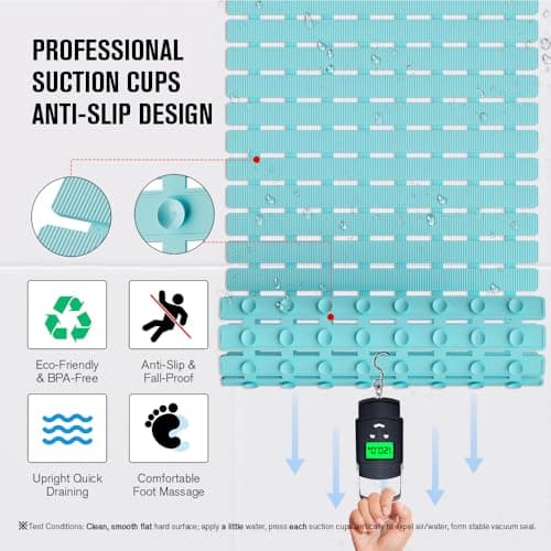 MBOSS Bath Tub Shower Mat Non Slip Bathtub Mats for Bathroom Shower Floor Mat Bath Mats for Shower Tub Anti Slip Shower Mat with Drain Hole and Large Suction Cups (Aqua Blue, 27.5 X 15.7 Inch) - Thumbnail 3
