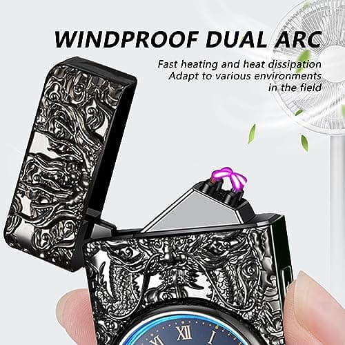 BABOBIU Electric Lighter Arc Windproof Cool Dragon Lighter Flameless Plasma Lighters Camping Lighters with Portable Flashlight for Camping, Hiking, Adventure (Black) - Thumbnail 2