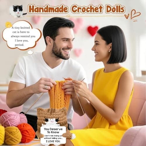 Handmade Crochet Cat Easter Basket Stuffers,Girlfriend/Boyfriend – Christmas Birthday Halloween Presents Funny I Love You Gift & Mini Handmade Cat Stuff Birthday Surprise - Thumbnail 6