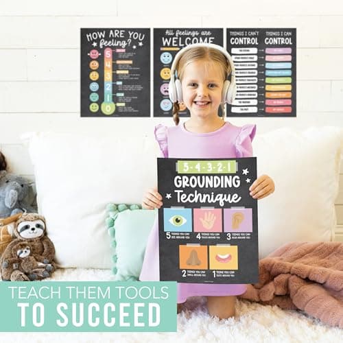 Hadley Designs Feelings Chart for Classroom Must Haves - Emotions Chart for Toddler Calming Corner, Counseling Feelings Wheel, Mental Health & Social Emotional Learning Posters, Chalk Classroom Decor - Thumbnail 3