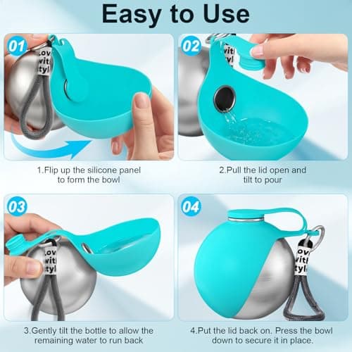 2 in 1 Dog Water Bottle with Bowl, 10oz Stainless Steel Travel Pet Water Dispenser, No-Spill Leak-Proof Design with Silicone Bowl, Compact Pet Drinking Bowl for Puppies Outdoor (Blue) - Thumbnail 3