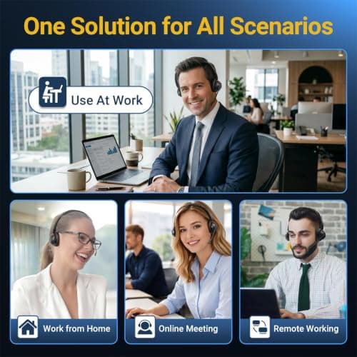 Blucalm Wireless Headset with Mic for Work, Noise Cancelling Wireless Headphones for Work from Home，Office，WFH, Teams, Zoom，Computer. Headset with Charge Stand & 2.4 G USB Dongle. - Thumbnail 3