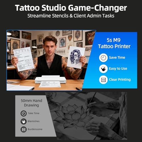 TATOPRT Milestone M9 Professional Tattoo Stencil Printer, Upgraded 2-in-1 Wireless Bluetooth Portable Thermal Printer for Tattoo Stencils & Documents Compatible with Phone/Tablet/PC - Thumbnail 3