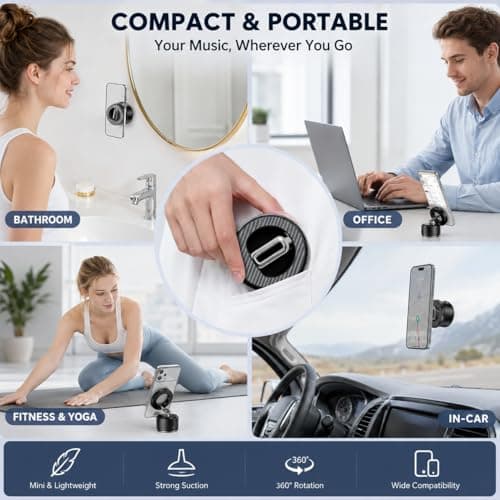 TGWUZZ 2-in-1 Magnetic Golf Cart Phone Holder & Bluetooth Speaker, Strong Suction Cup Mount for Cars, Home & Outdoors, HD Stereo Sound Golf Accessories Golf Gifts for Men & Women (Black) - Thumbnail 3