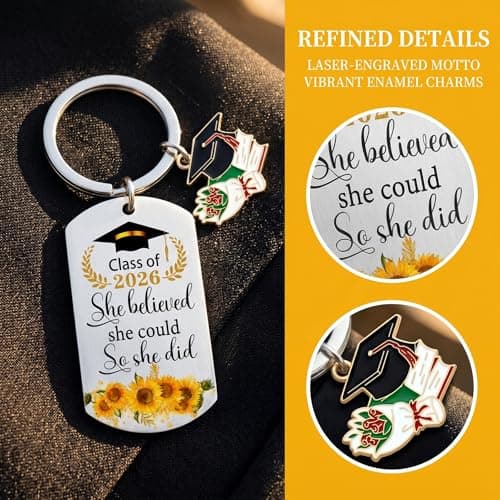 Hyloxs 2026 Graduation Keychain, Bulk Party Favors Souvenir for High School and College Students, Inspirational Gift for Him or Her (Silver-She Beileved) - Thumbnail 4