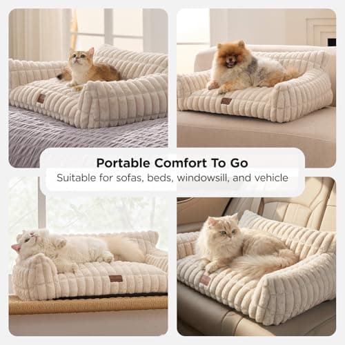 Joydeco Cat Couch for Pets, 36 inch Plush Pet Sofa, Cat Bed for Indoor Cats with Removable Washable Cover, Supportive Pet Sofa, Cream - Thumbnail 5