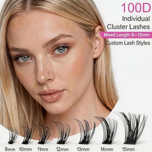 DIY Lash Extension Kit, 252PCS 100D Individual Cluster Lashes, Mixed Length 9–15mm, Bond and Seal with Applicator, At Home Lash Extensions for Natural Full Volume Look - Thumbnail 3