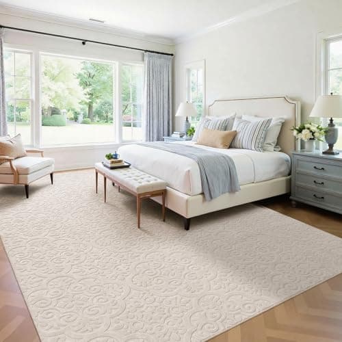 U'Artlines 9x12ft Washable Area Rug for Living Room, Neutral Beige Modern High-Low Pile Rug for Bedroom, Non Slip Soft Cozy Fluffy Large Floor Carpet for Dining Area, Kids Nursery Room - Thumbnail 3