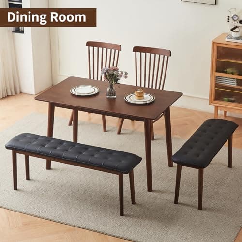 Jimenuco 40'' Solid Wood Dining Bench with Cushion, Faux Leather Upholstered Bench for Dining Room Table, Kitchen, Entryway, or Bedroom End of Bed, Black - Thumbnail 4